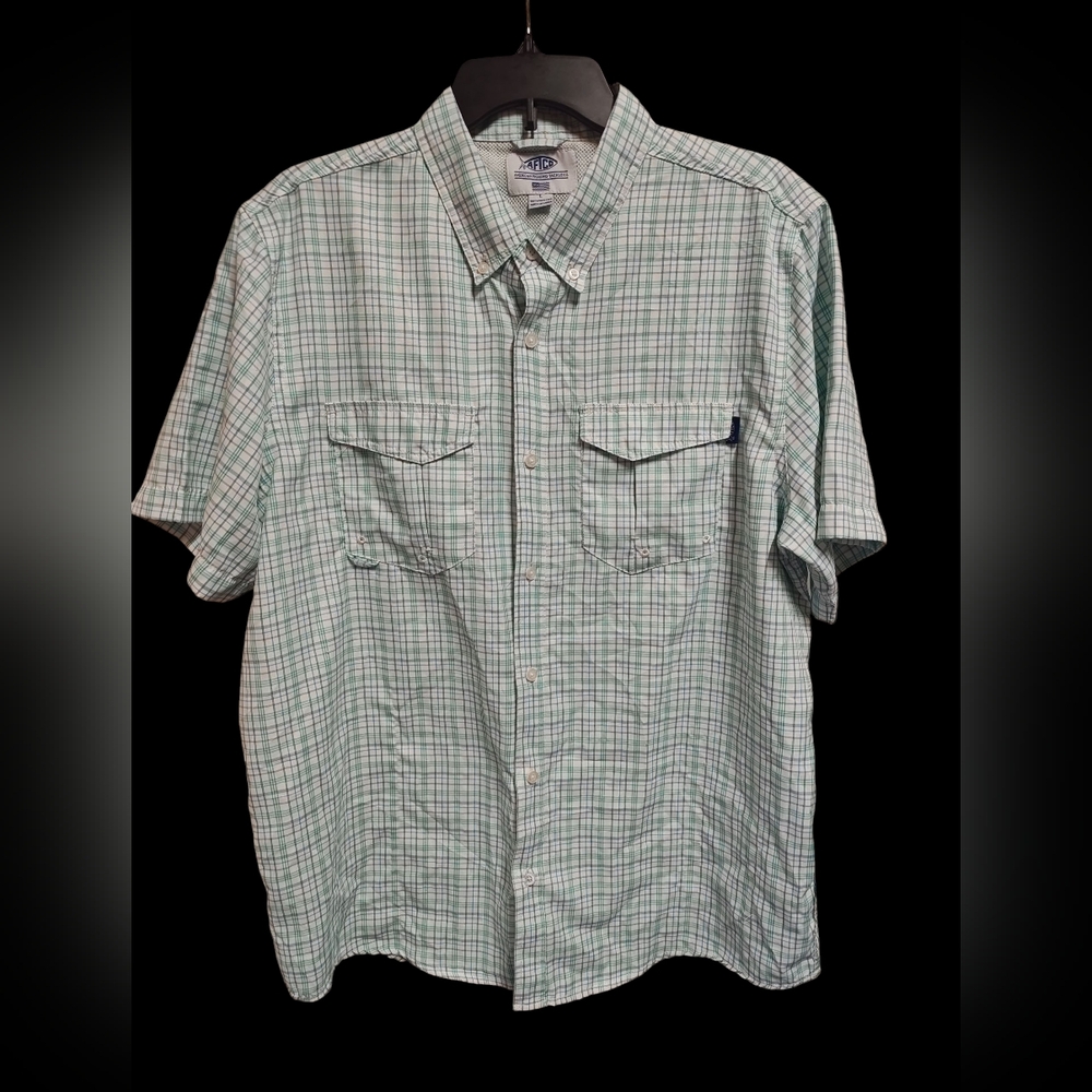 AFTCO Men's Light Green Plaid Casual Shirt